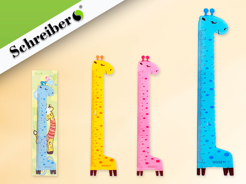 линейка пластиковая жираф, 15 см., 4 цвета в ассортименте