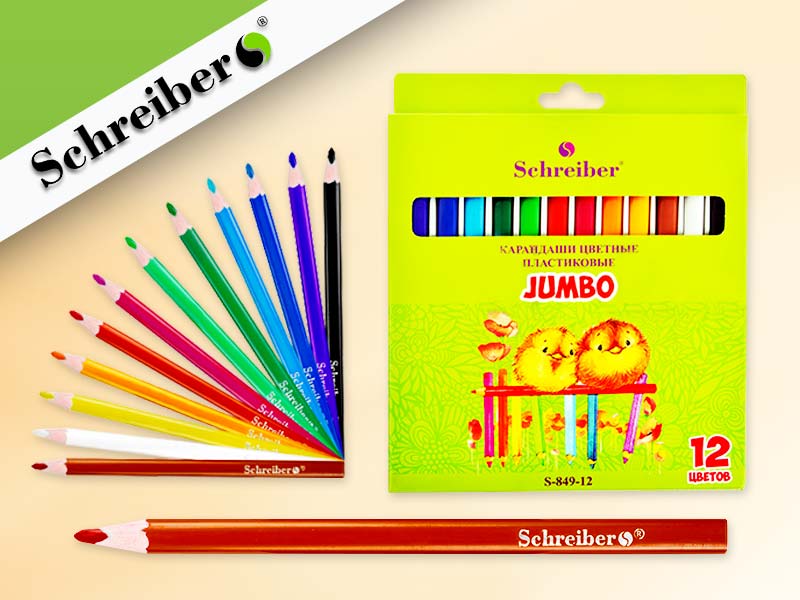 набор цветных пластиковых карандашей jumbo, 12 цветов