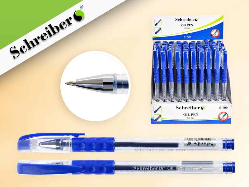 ручка гелевая, синяя, 1,0 mm, прозрачный пластиковый корпус с резиновым держателем