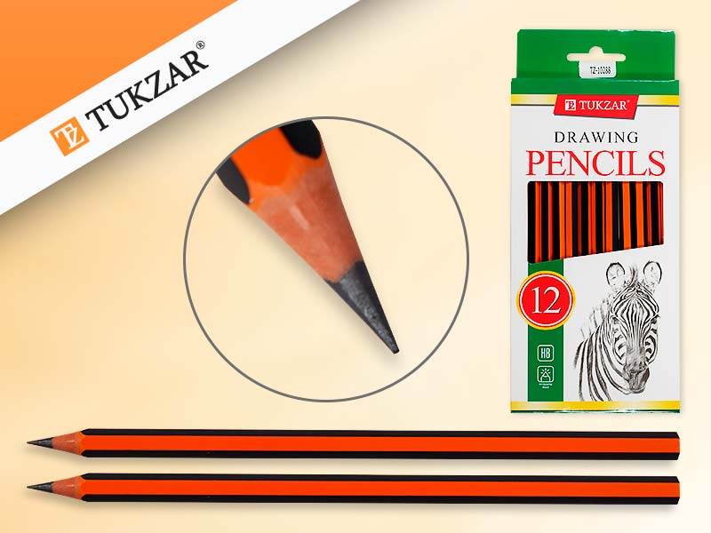 набор карандаши чернографитные hb полосатые оранжевые, 12шт, шестигранные заточенные, без ластика