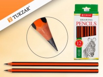 набор карандаши чернографитные hb полосатые оранжевые, 12шт, шестигранные заточенные, без ластика
