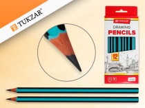 набор карандаши чернографитные hb полосатые голубые, 12шт, шестигранные заточенные, без ластика