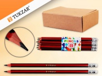 чернографитные карандаши hb 12шт, шестигранные полосатые красные, заточенные, с ластиком (рф)