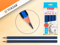 набор карандаши чернографитные hb полосатые синие, 12шт, шестигранные заточенные, без ластика