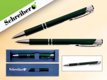 ручка шариковая в футляре, зелёный цвет корпуса, синие чернила