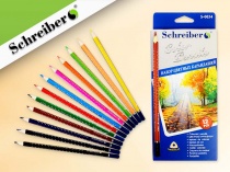 набор деревянных цветных карандашей, трехгранный корпус, 12 цветов