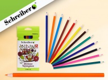 набор цветных пластиковых карандашей,совы,12 цветов, картонная коробка