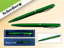 ручка шариковая в футляре, зелёный цвет корпуса, синие чернила